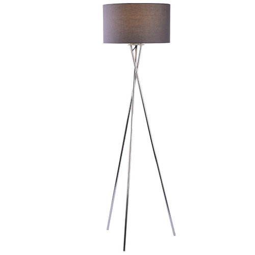 Black and grey tripod floor outlet lamp